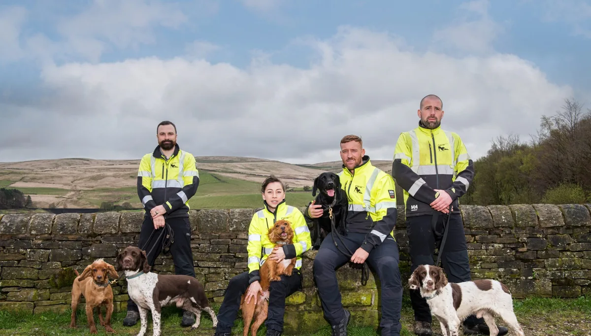 Detection dog and handler working in the Piethorne Valley
